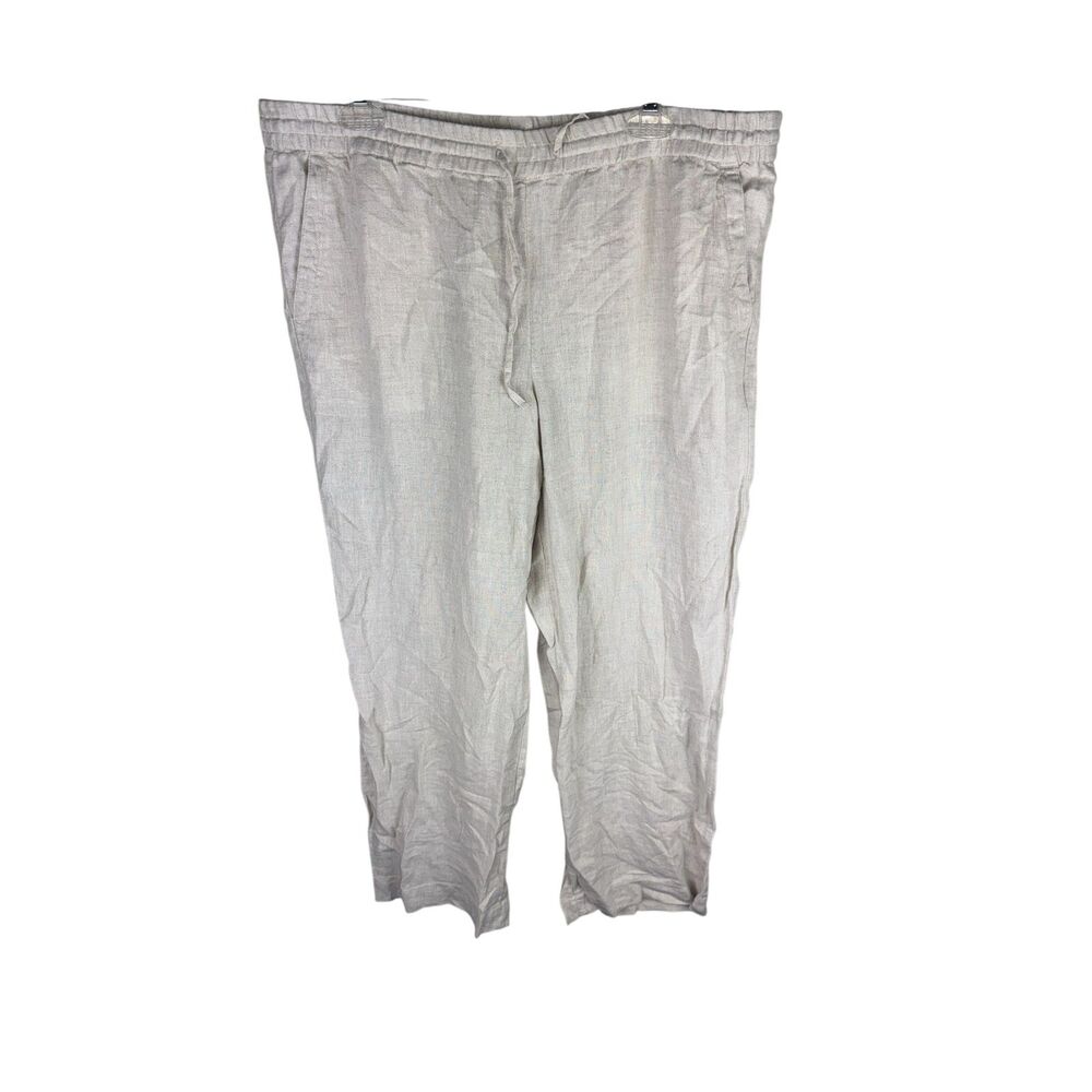NWT Womens Talbots Plus Sz 16P Beige 100% Linen Elastic Waist Pull On Pants